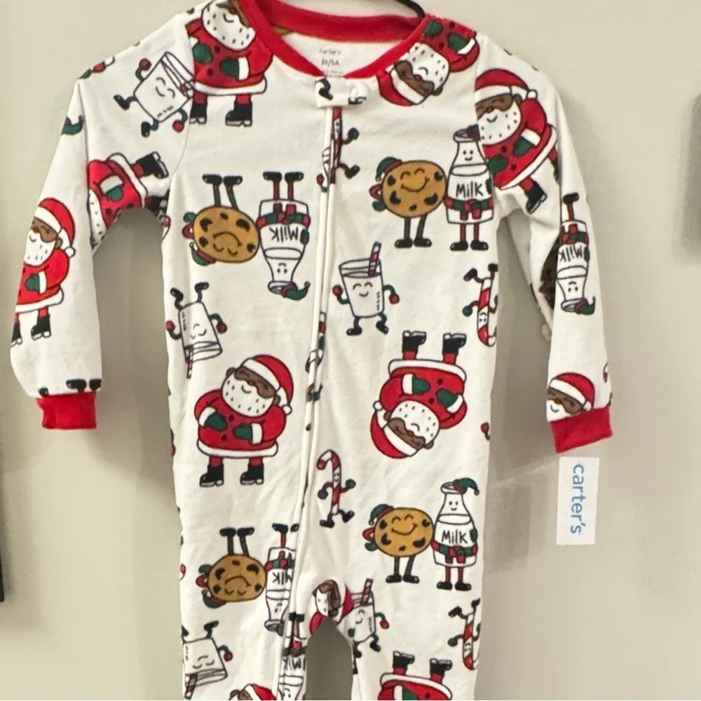 Carter's  Printed Santa Cookies - Brown Fleece Footie‎ Pajamas Christmas Holiday